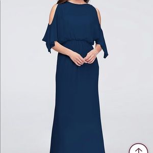 Cold Shoulder David Bridal bridesmaid dress in juniper size 10